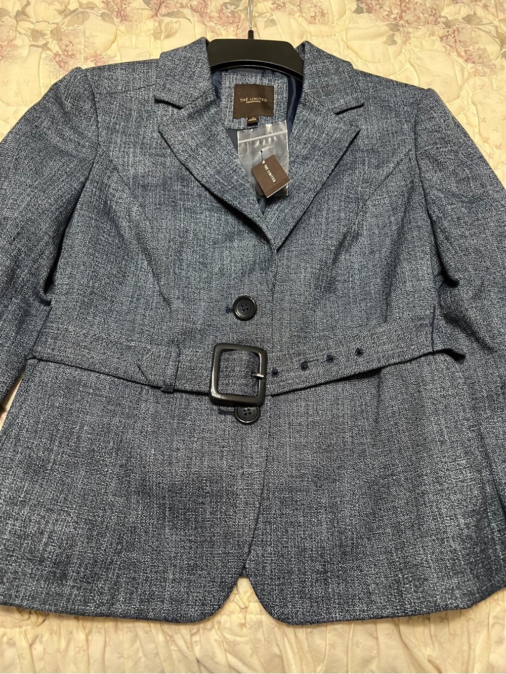 The Limited Blue-Gray Tweed Belted Blazer